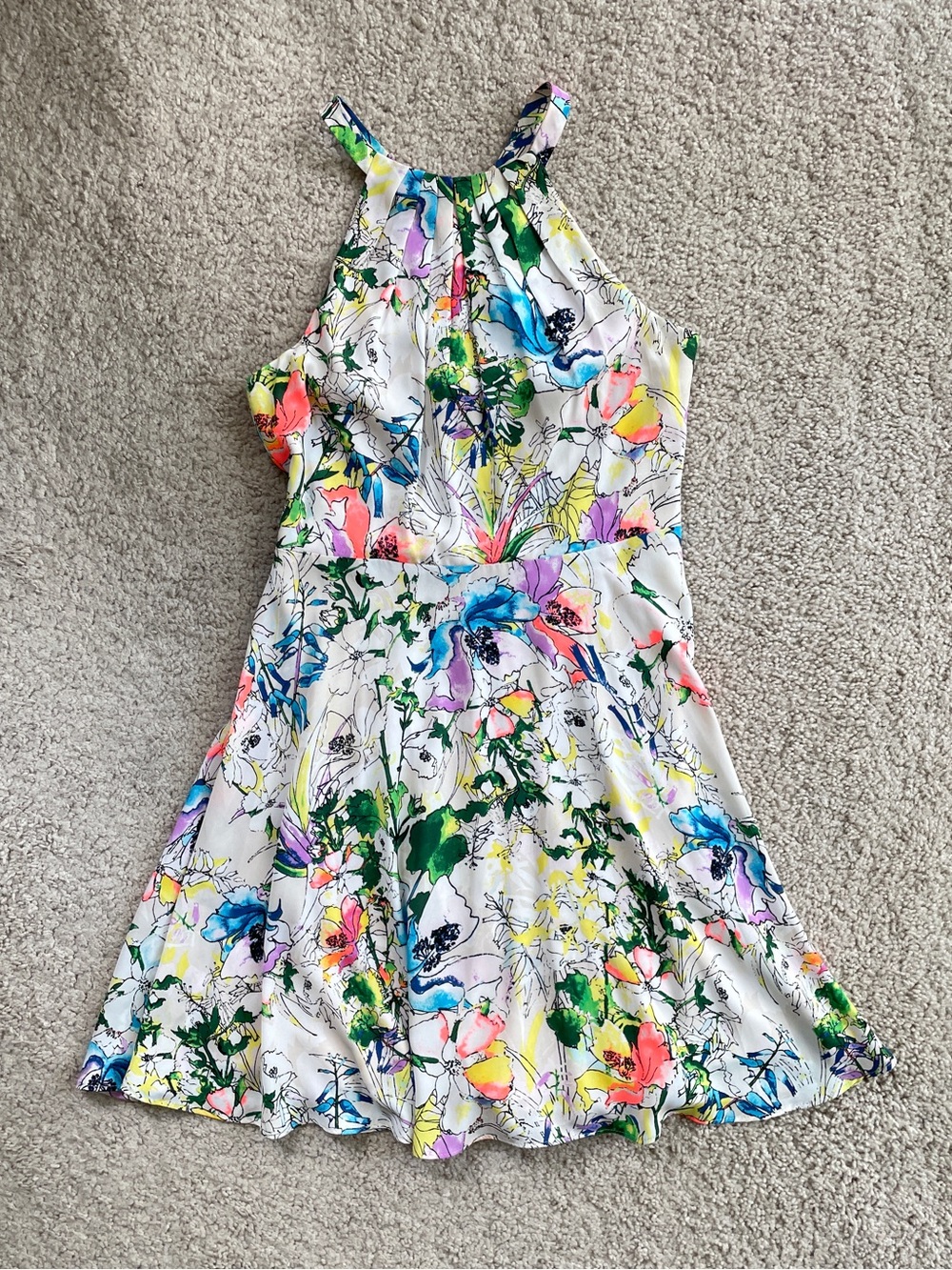 Express Watercolor Multicolor Floral Halter A-Line Sleeveless Mini Dress Size 2